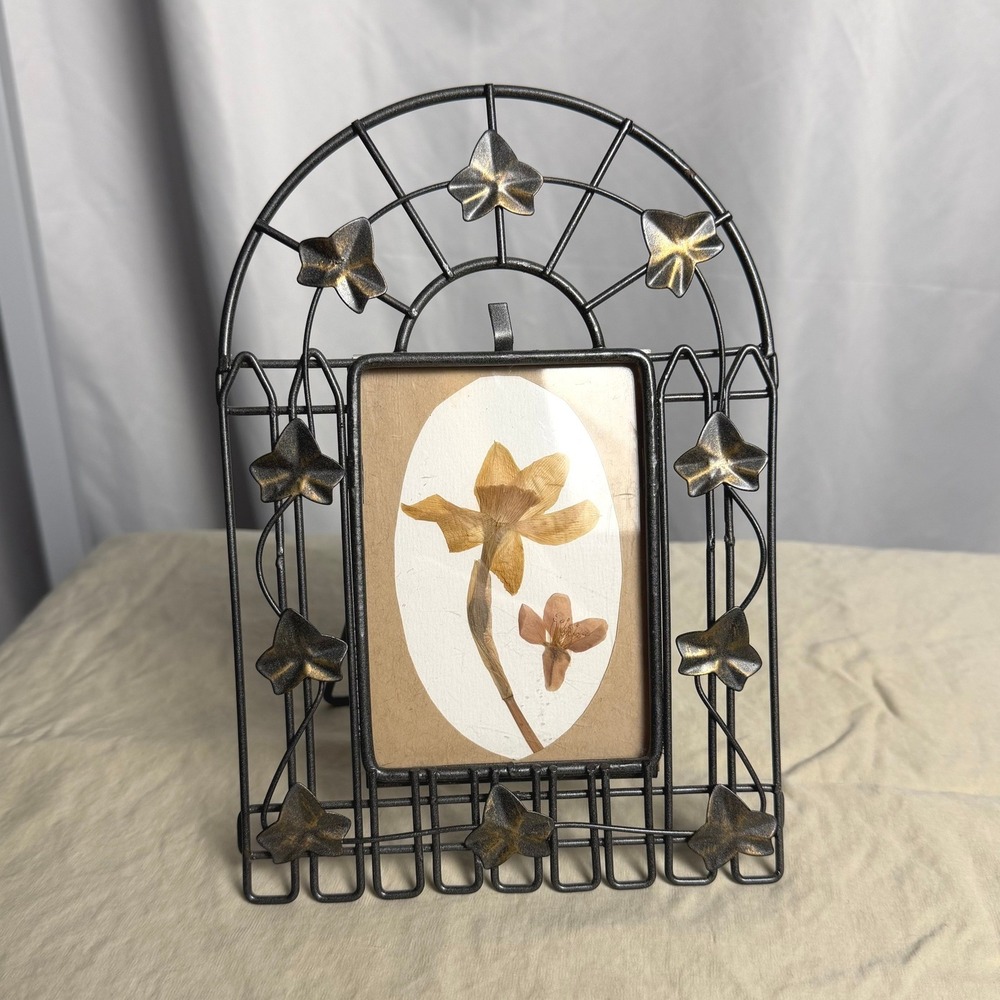 VTG Arched Metal Wire Picture Frame Bronze Pressed Botanicals Cottage Decor Gift